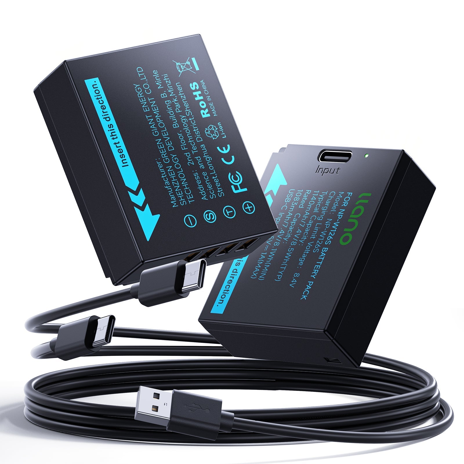 llano 2 Pack USB-C NP-W126S Battery, Fully decoded for Fujifilm XM5 X100VI X100V XS10 XT30II XT30 XT20 XE4 A5 Cameras, 1140mAh Capacity, Fast Rechargeable