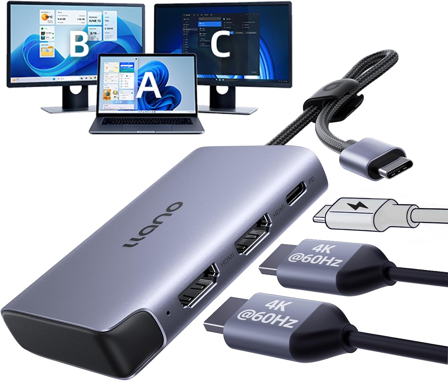 LLANO Dual HDMI Adapter for USB-C Laptops