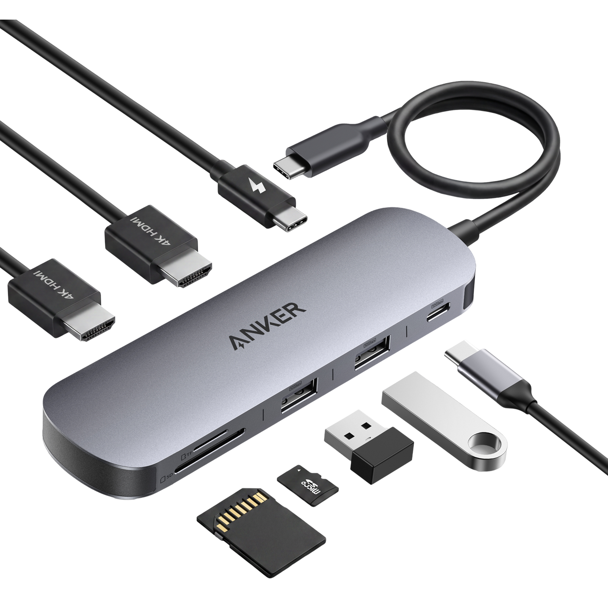 Anker Nano USB-C Hub (8-in-1, Dual Display), 10 Gbps Speed, 85W Max Fast Laptop Charging
