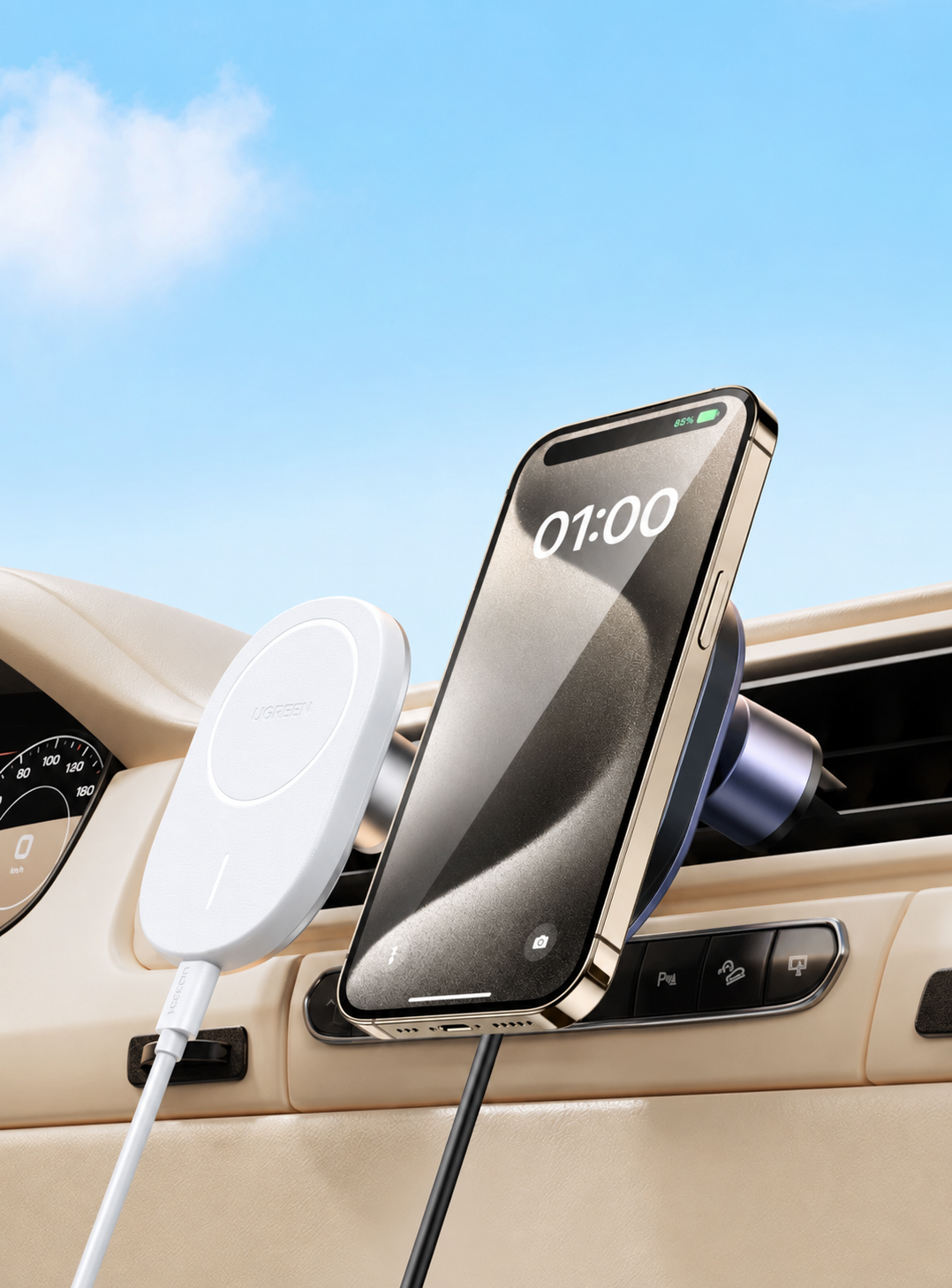 UGREEN CD255 15W MagSafe Car Wireless Charger Mount – Air Vent, Compatible with iPhone 12-17