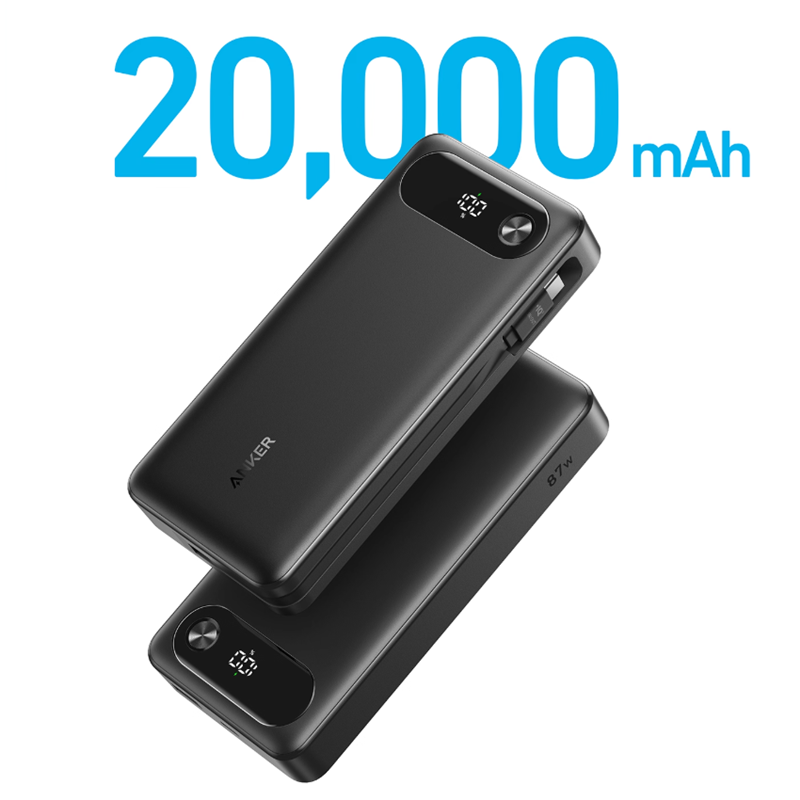 Anker 65W Power Bank 20000mAh, Portable Laptop Charger with Built-In USB-C Cable