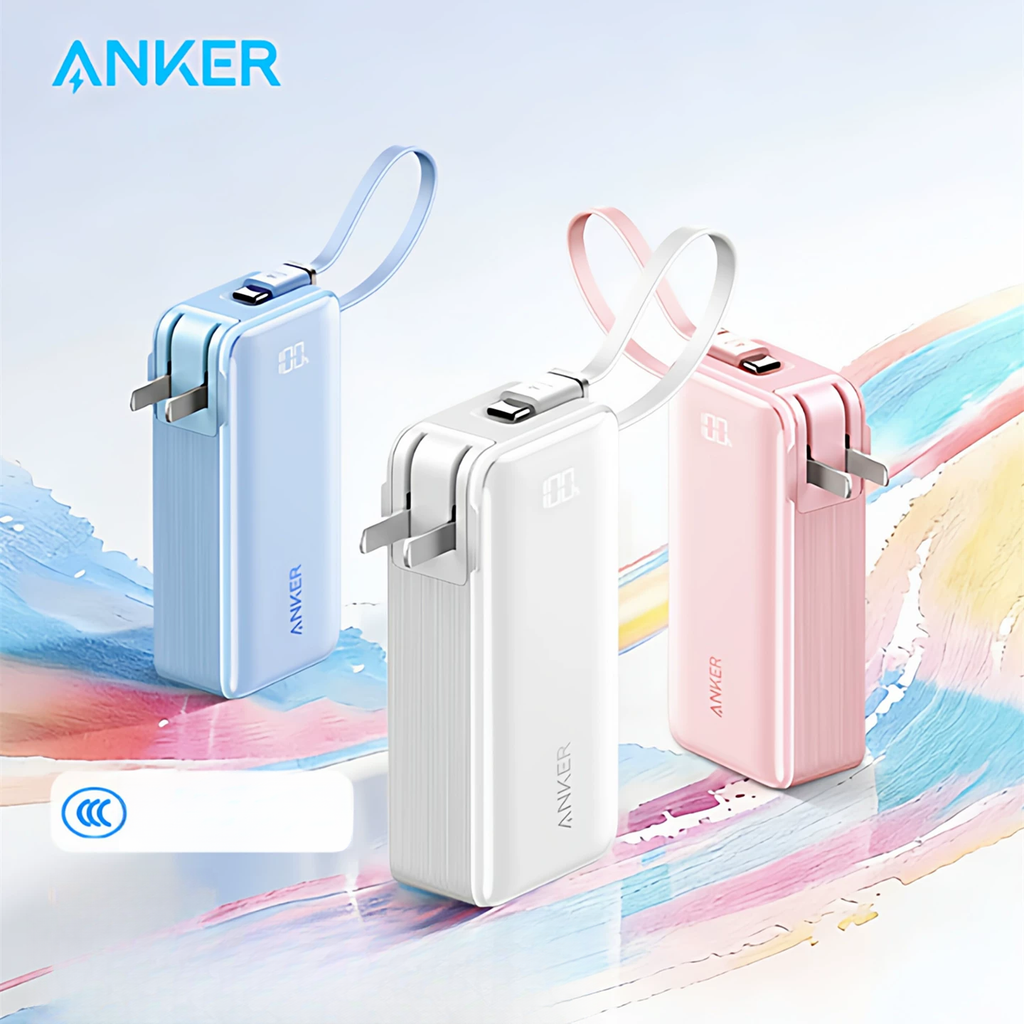 Anker 30W Power Bank 10000mAh, 3-in-1 Portable Charger with Built-In Cables for iPhone & Android