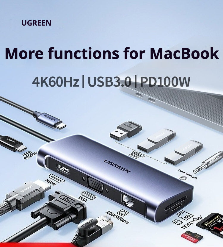 Ugreen docking station typec expansion USB hub multi-interface HDMI cable adapter for Huawei Apple MacBook Thunderbolt 4 laptop iPad phablet 17