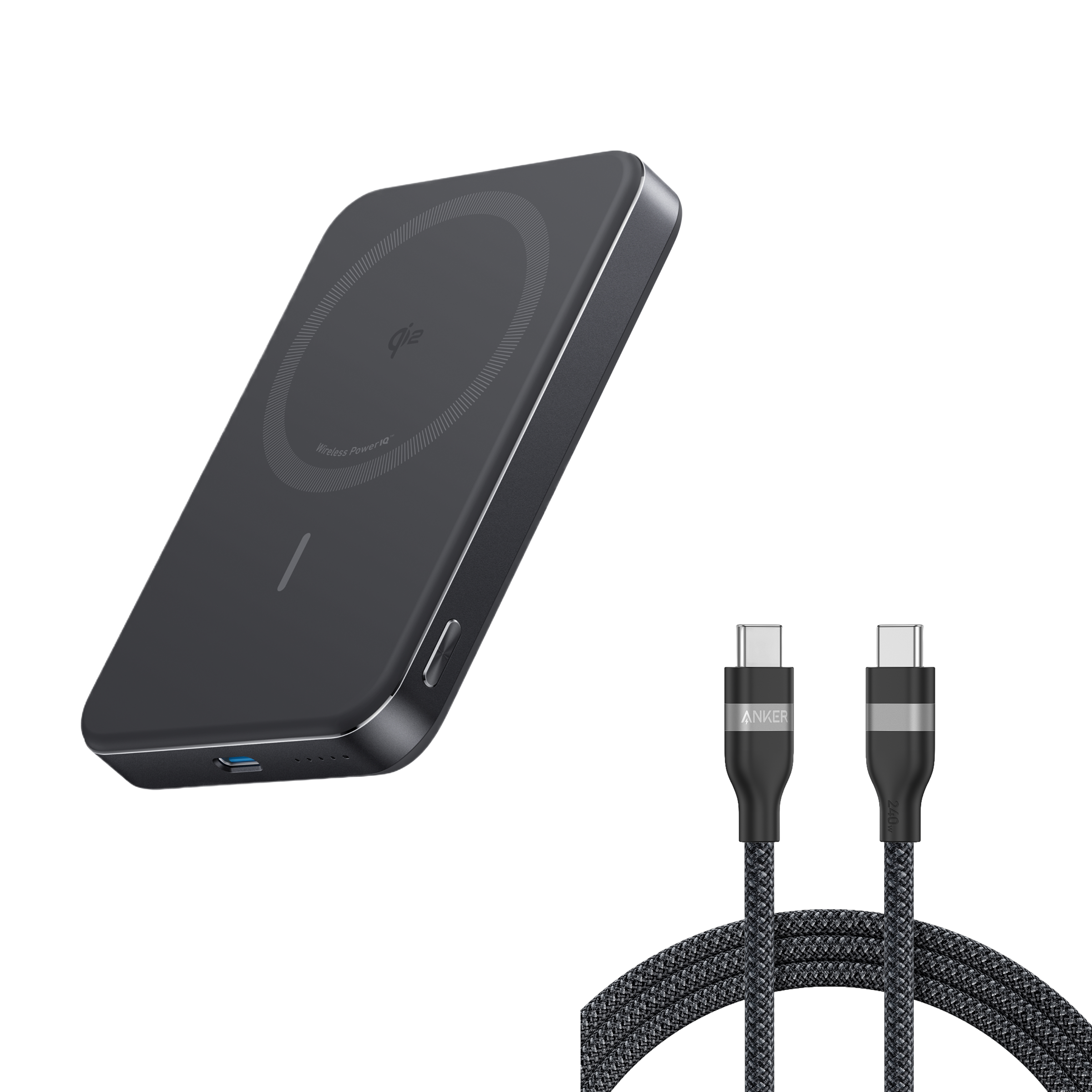 Powerbank Anker MagGo (10K, smukła konstrukcja)  i Kabel Anker USB-C do USB-C (240 W, pleciony z recyklingu)