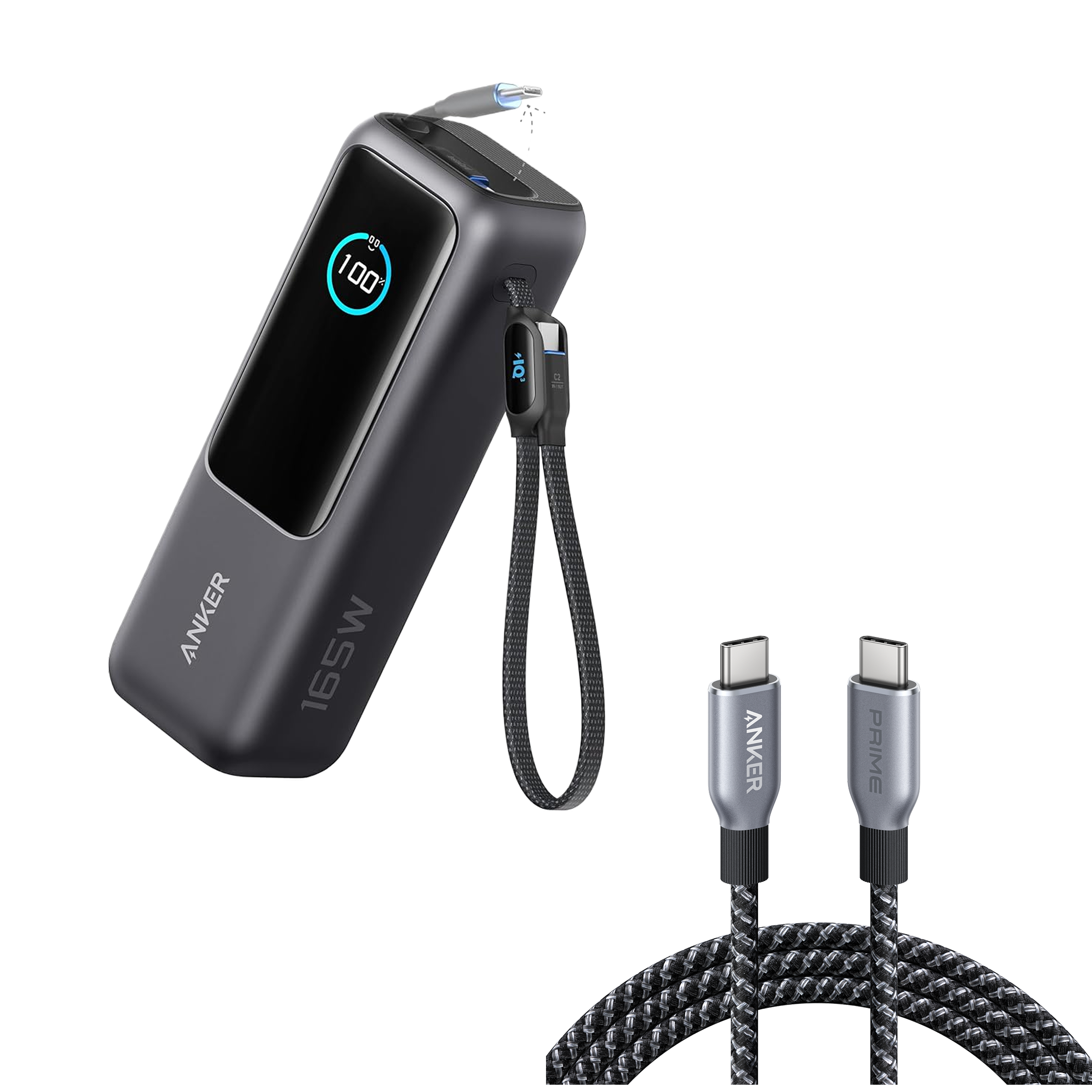 Powerbank Anker do laptopa (25 000 mAh, 165 W, wbudowane i chowane kable) i Kabel Anker USB-C do USB-C (240 W, pleciony z recyklingu)
