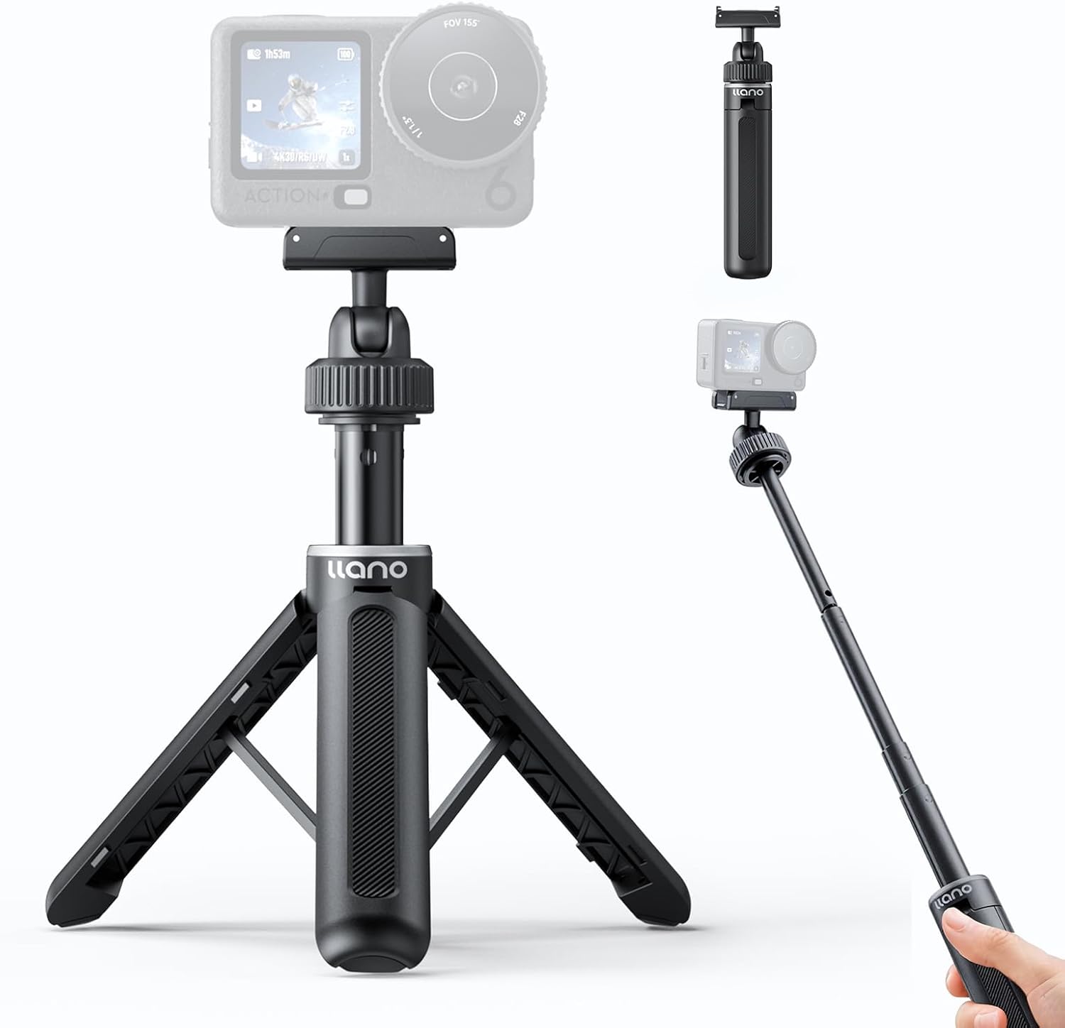 llano 16" Magnetic Action Camera Tripod for DJI Osmo Action 6, Osmo Nano, Mini Tripod with Magsafe Quick Release Adapter, Small Selfie Stick, 360° Ball Head, Portable, Lightweight, Black
