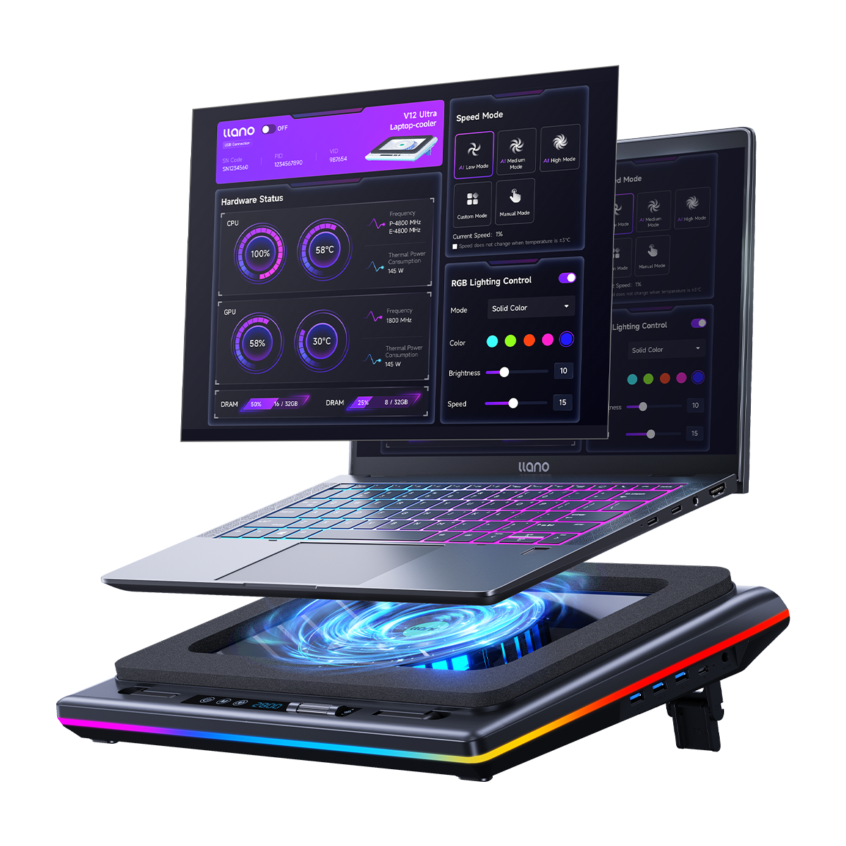 llano V12 Ultra RGB Laptop Cooling Pad