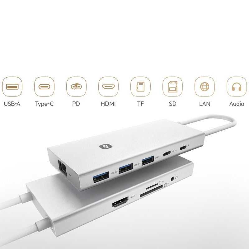 10-in-1 USB-C Hub for Xiaomi Laptops - Multi-Port Adapter with HDMI, SD Card Reader, PD Charging
